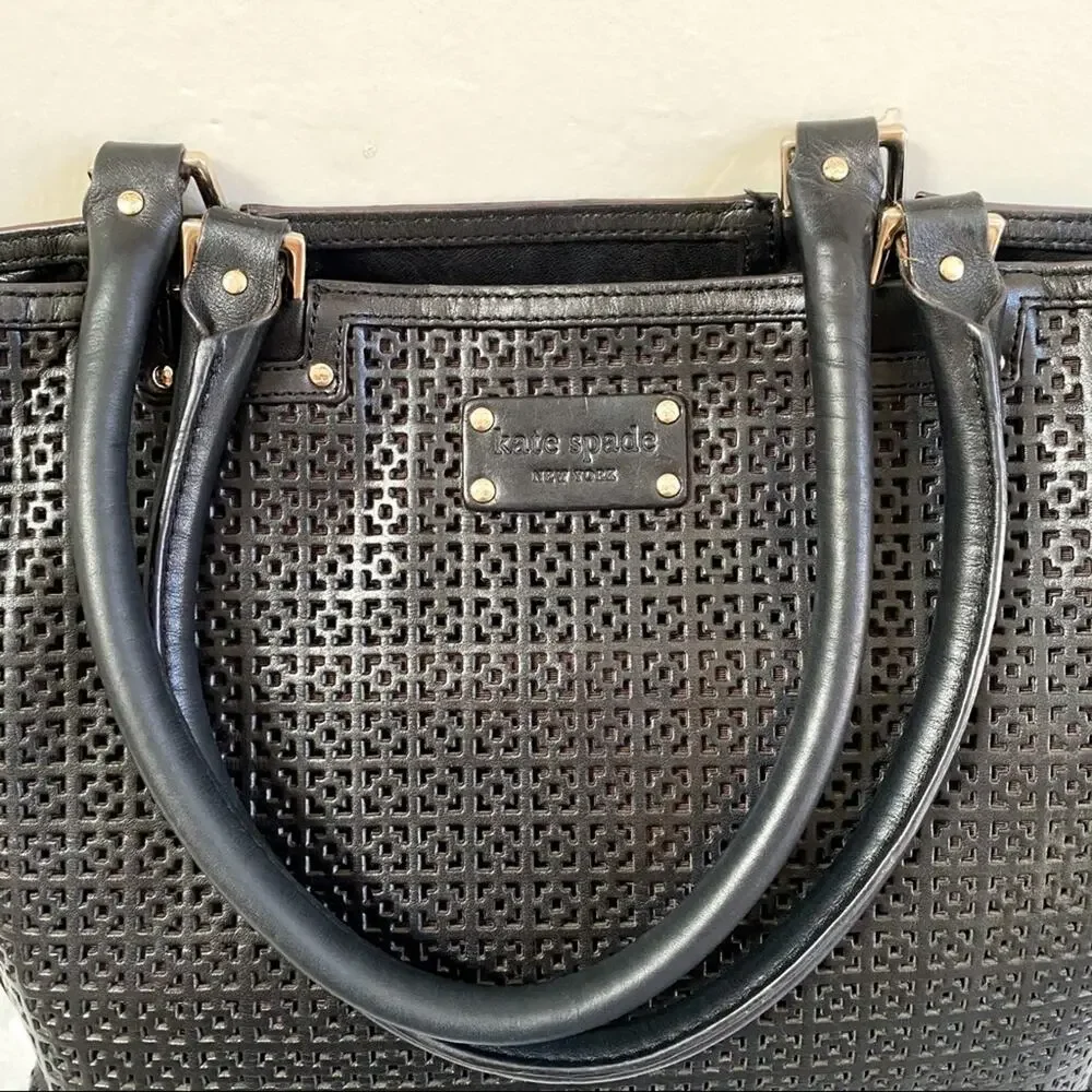 Kate Spade Black Leather Laser Cut‎ Tote Bag